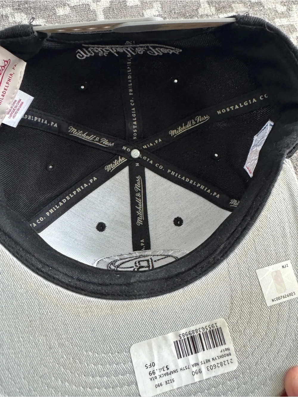 Brooklyn Nets Mitchell & Ness Logo Pro Crown Snapback Hat Black/Gray 75th